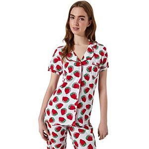 Trendyol Dames grafische middelste gebreide shirt-broek pyjama set, wit, M, Wit, M