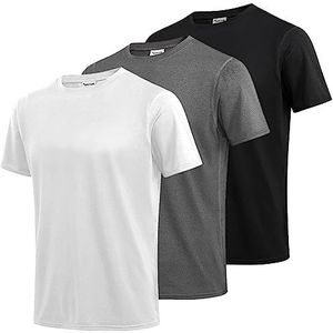 MEETWEE Sportshirt voor heren, loopshirt met korte mouwen, mesh, functioneel shirt, ademend shirt met korte mouwen, sportshirt, trainingsshirt voor mannen, zwart + wit + grijs-t, S