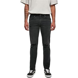 Urban Classics Heren Jeans Verstoorde Stretch denim broek, Zwart vernietigd gewassen, 36