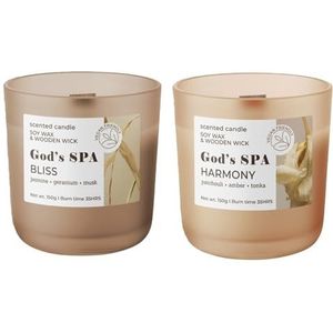 Dekohelden24 Cadeau voor vrouwen/geurkaars/kaars in glas/geurrichting God's Spa - Harmony en Bliss, L/B/H 8,5 x 8 x 8,5 cm, elk 150 g