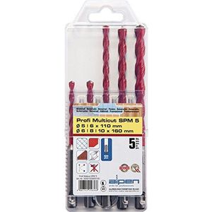 ALPEN Hardmetalen multifunctionele boorset Profi Multicut (ø 5-10 mm, met SDS-plus schacht, draaiboren in tegels, metselwerk, metaal, kunststof) 100905100