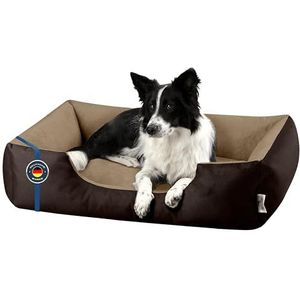 BedDog® hondenmand LUPI, vierkant hondenkussen, grote hondenbed, hondensofa, hondenhuis, met afneembare hoez, wasbaar, XL, beige/bruin