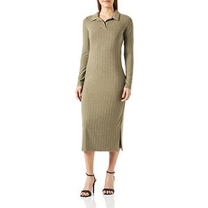PIECES Vrouwelijke midi-jurk met lange mouwen polo, dark olive, M