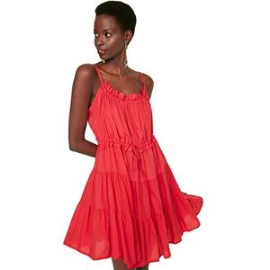 Trendyol Damesbinding gedetailleerde jurk met lange mouwen, rood, 38