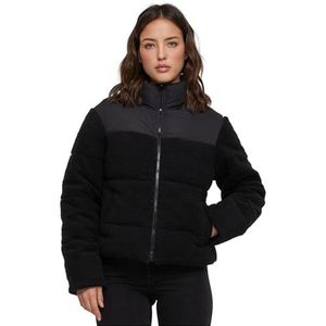 Urban Classics Dames Jas Ladies Short Sherpa Mix Puffer Jacket zwart/zwart XS, zwart/zwart, XS