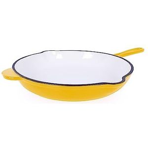 ECHTWERK Gietijzeren braadpan met emaille coating, gietijzeren pan, ovenpan met twee handgrepen en schenktuit, geschikt voor ovens, grill, BBQ en inductie, Ø 26,5 cm, geel