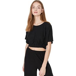 Trendyol Dames Loungewear Relaxed Basic Boothals Gebreide Blouse, Zwart, L