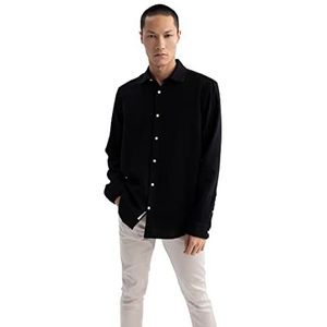 DeFacto Herenshirt met lange mouwen en lange mouwen, zwart, M