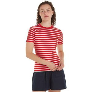 Tommy Hilfiger Dames nieuwe slanke Cody C-Nk Ss S/S gebreide tops, rood, XXS, Bretons Fierce Rood/Ecru, XXS