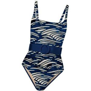 Averie Alaska Damesbadpak, met riem, one-piece, XS-3XL, gerecyclede stof, blauw, XXL
