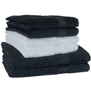 Buscher 202110815100 handdoekenset (4 handdoeken en 2 douchehanddoeken), 6-delig, antraciet-wit
