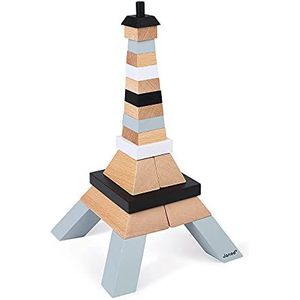 Janod - 21-Piece Buildable Wooden Eiffel Tower - Building Game - Fine Motor Skills and Concentration - Solid Beech Wood - FSC Certified - Water-Based Paint - From 6 years old, J08303