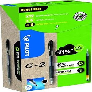 Pilot Greenpack G-2 Gel, 0.7mm, Zwart, 12 Pennen en 12 Navullingen, (WLT556176)