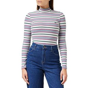 Lee Dames Geribbeld LS High Neck Shirt, Ecru, Small