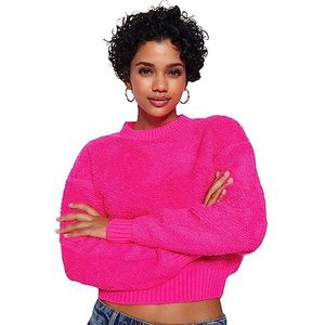 Trendyol FeMan Regular fit Basic ronde hals gebreide trui, Fuchsia, S, Fuchsia, S