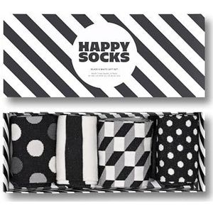 Happy Socks Kleurrijke en Leuke Sokken 4-Pack Classic Black & White Socks Gift Set Maat 41-46