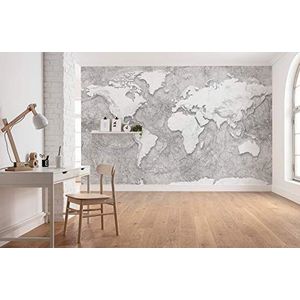 Komar X7-1007 Vlies World reliëf grootte: 350 x 250 cm-7 banen, baanbreedte 50 cm-wereldkaart, behang, decoratie, wandbehang, wandbekleding, designbehang-X7-1007 fotobehang, zwart, wit