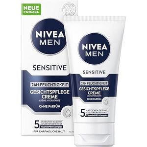 NIVEA MEN Sensitive gezichtsverzorgingscrème, 24 uur vochtinbrengende crème voor de gevoelige mannenhuid, rustgevende gezichtscrème ter verlichting van huidirritaties (75 ml)