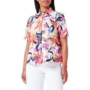 Gerry Weber Katoenen blouse met bloemenpatroon, korte mouwen, katoenen blouse, bloemenpatroon, ecru/wit/rood/oranje print, 34