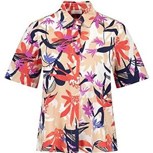 Gerry Weber Katoenen blouse met bloemenpatroon, korte mouwen, katoenen blouse, bloemenpatroon, ecru/wit/rood/oranje print, 34
