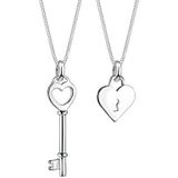 Elli Halsketting partnerkettingen sleutel hart 925 sterling zilver, 450, Facetgeslepen, Zonder