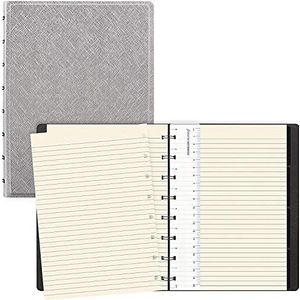 Filofax B115076U navulbaar Saffiano metallic notitieboek, A5-formaat, 112 crèmekleurige verplaatsbare pagina's. Inclusief 4 indexen (één met zak) en bladwijzer, Zilver