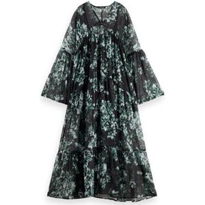 Scotch & Soda Gedrukte Fil Coupe Maxi Jurk, Nieuw Blossom Print Park Green 353, 42