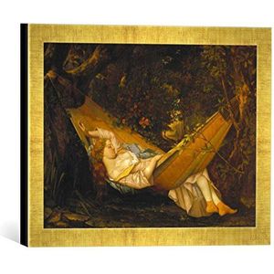 Ingelijste afbeelding van Gustave Courbet ""De hangmat"", kunstdruk in hoogwaardige handgemaakte fotolijst, 40x30 cm, Gold Raya