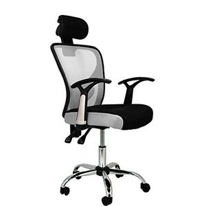 De Spaanse stoel ronde bureaustoel met hoofdsteun 66 x 62 x 125 cm zwart/grijs