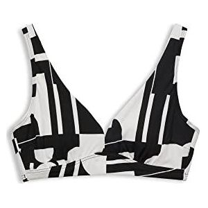 ESPRIT Gewatteerde bikinitop met retroprint voor grote cups, zwart, E