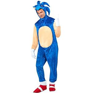 Rubies Sonic Deluxe kostuum voor volwassenen, jumpsuit met overschoenen en handschoenen, officieel Sega-kostuum voor carnaval, Kerstmis, verjaardag, feest en Halloween.