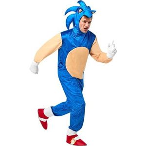 Rubies Sonic Deluxe kostuum voor volwassenen, jumpsuit met overschoenen en handschoenen, officieel Sega-kostuum voor carnaval, Kerstmis, verjaardag, feest en Halloween.