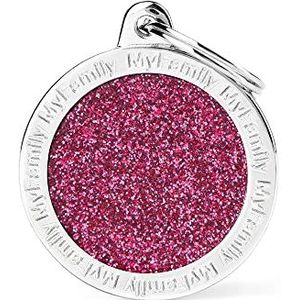 My Family - Medaille voor honden en katten - collectie Shine, grote cirkel, glitter, roze