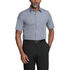 Van Heusen Men's Short Sleeve Poplin Solid Dress Shirt, Grey, 17"" Neck