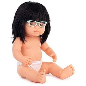 Babypop Aziatisch meisje 38 cm, met bril, zonder ondergoed