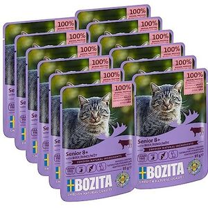 Bozita Natvoer Senior 8+ Rundvlees Canapjes in saus in portiezak 12x85g graanvrij kattenvoer nat voer