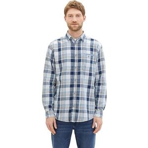 TOM TAILOR Herenhemd, 34630 - Blauw Wit Beige Indigo Check, M