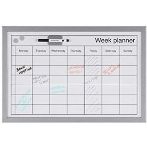 Bi-Office Week Planner Met Magnetisch Oppervlak, Zilverkleurig MDF Omlijsting, 60 x 40 cm