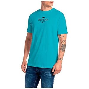 Replay Heren M3491 T-Shirt, 696 Teal Blue, XS