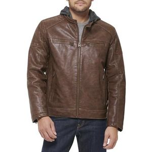 Levi's Men's Faux Leather Hooded Racer Jacket, Saddle Modern Lamb, Small