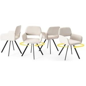 Urban Meuble Set van 4 Scandinavische eetkamerstoelen, draaibaar, stof, beige, California KD, metaal, 56 x 47,5 x 83 cm