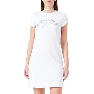 Love Moschino Dames slim fit A-lijn korte mouwen jurk, optisch wit, 40, wit (optical white), 40