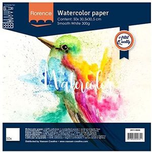 Florence Vaessen Creative Aquarelpapier 12 x 12, ivoor, 300 g/m², kunstenaarskwaliteit, glad oppervlak, 100 vellen om te schilderen, handletters, kunstprojecten, wit, 12 x 12 cm