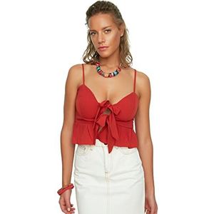 Trendyol Vrouwen kaneel gebonden Frilly-blouse Blouse, Brown, 42
