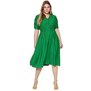 Trendyol FeMan Plus Size Midi A-lijn Relaxed fit Geweven Grote maten jurk, groen, 46, Groen, 44 grote maten