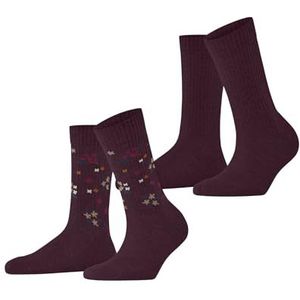 ESPRIT Dames Sokken Flower Rib Multipack W So katoen gedessineerd 2 paar, Rood Shadow Red 8138, 35-38