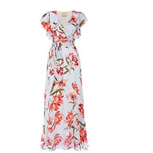 Swing Fashion Cocktailjurk voor dames, feestelijke jurk, feestjurk, zomerjurk, jurk met ruches, vrijetijdsjurk, mini-jurk, elegante jurk, V-hals, maxi-bloemen, XS/S, maxi bloemen, XS/S