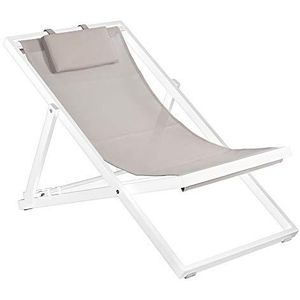 Duramax, Wit Frame met taupe sling Newport, 3 Ligstoel met comfortabele hoofdsteun, Opvouwbare decks, patio's, zwembaden, strand & meer, Tuin ligstoel, Met hoofdsteun