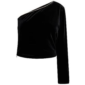 EUCALY Dames One-Shoulder Top, zwart, XS