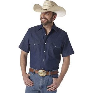 Wrangler Western-werkhemd voor heren met drukknopen, lange mouwen, verwassen afwerking, blauw, M